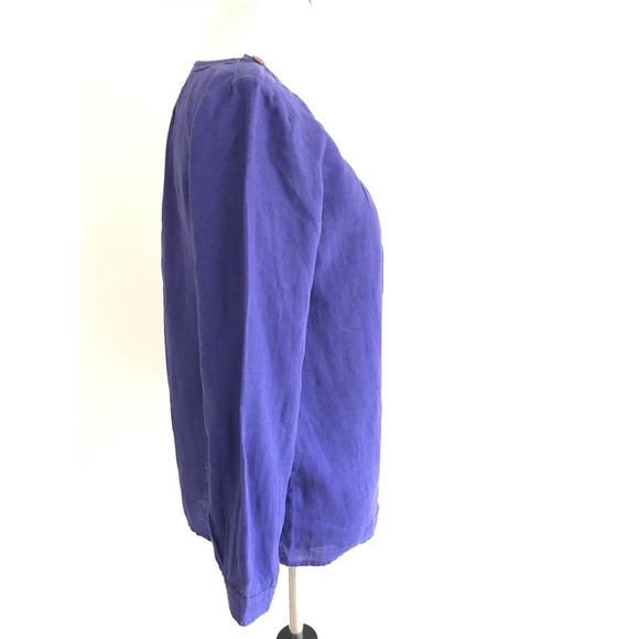 J Crew | Womens Tessa Top Size 0 Loose Blouse Linen 3/4 Sleeves Pleated Blue - Picture 3 of 9